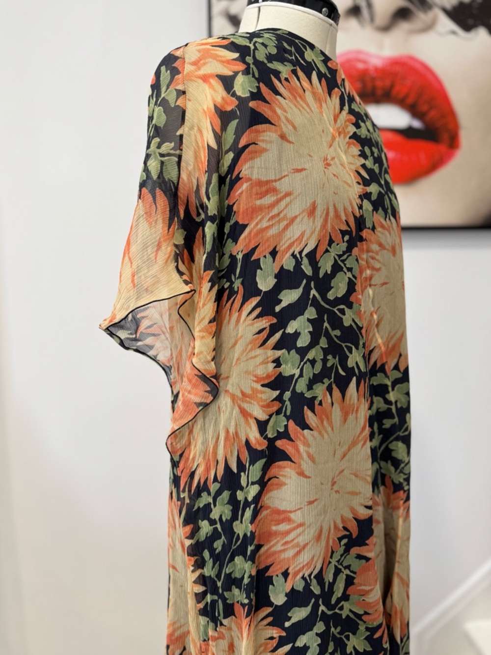 LOEWE Long Floral Print One-Sleeve Chiffon Silk Maxi Dress - Picture 7 of 16